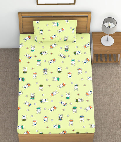Trendy Cartoon Print Single Bedsheet for Kids - Green