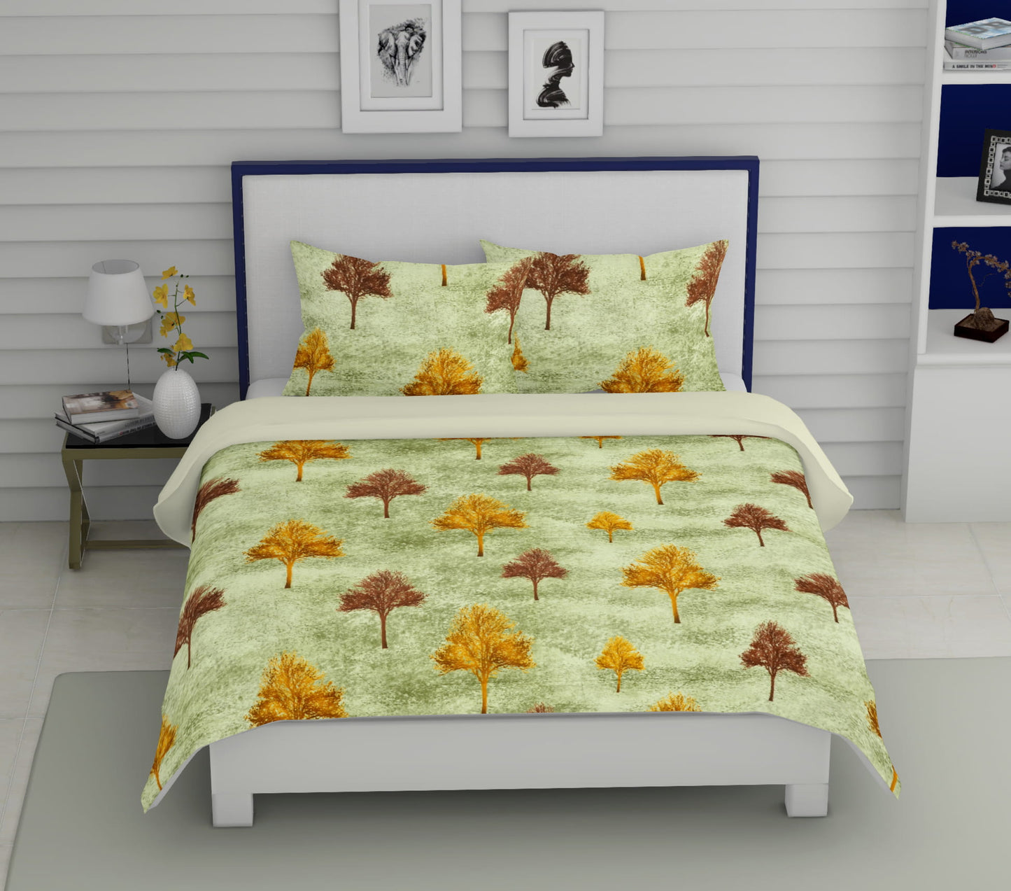 Beneton - Olive Green Designer Bedsheet