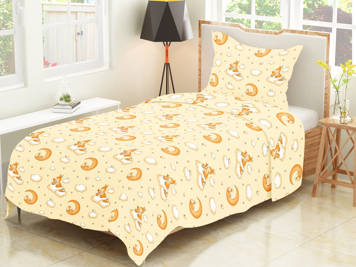 Trendy Cartoon Print Single Bedsheet for Kids - Moon & Clouds