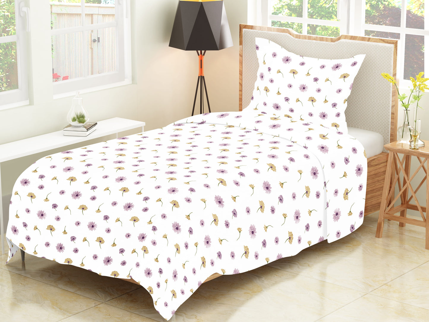 Tulip 144TC 100% Cotton Floral Printed Single Bedsheet with 1 Pillow Cover