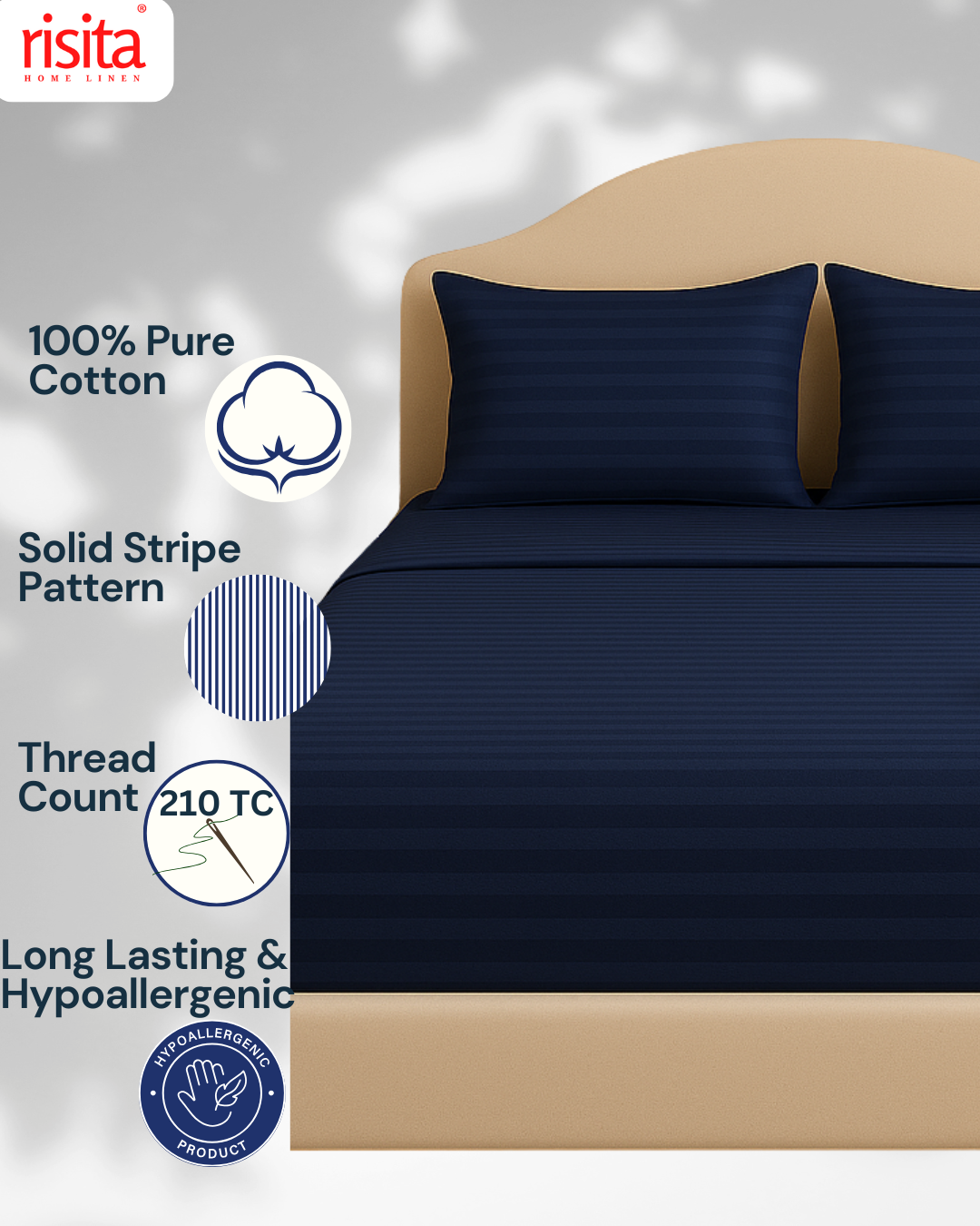 Pure Cotton King Size Bedsheet Navy Blue Color
