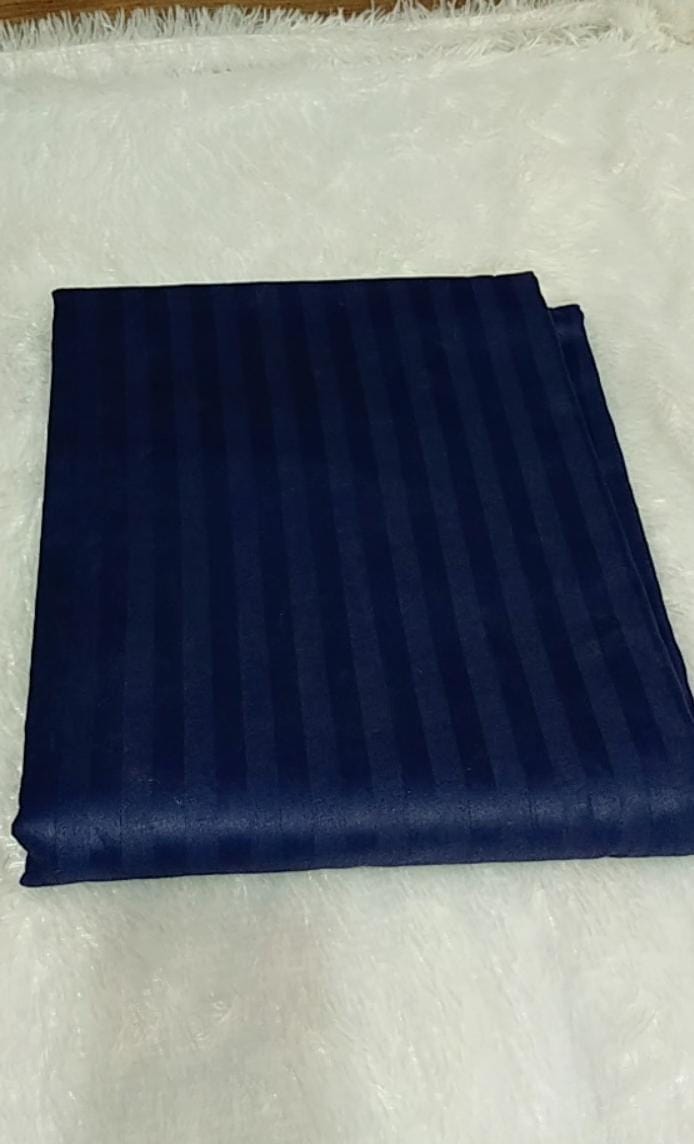 Pure Luxe - 100% Cotton 210 TC Satin Stripe King Size Bedsheet - Navy Blue