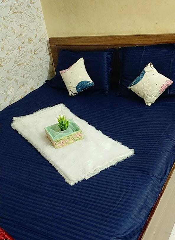 Pure Luxe - 100% Cotton 210 TC Satin Stripe King Size Bedsheet - Navy Blue
