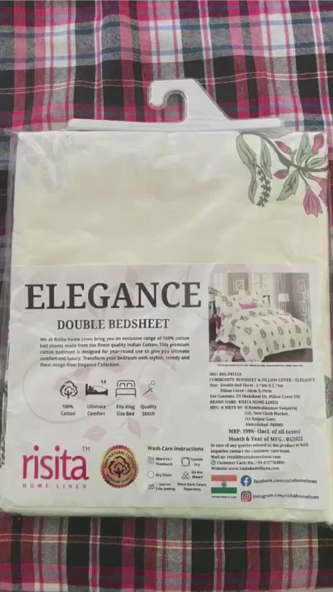 King Size Cotton Double Bedsheet with two pillow cover in floral design