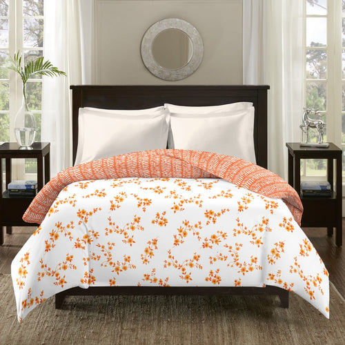 Super Soft Cambric Cotton Single Dohar - Orange & White Floral