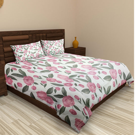 Elegance 100% Cotton King Size Bedsheet - Pink & Green