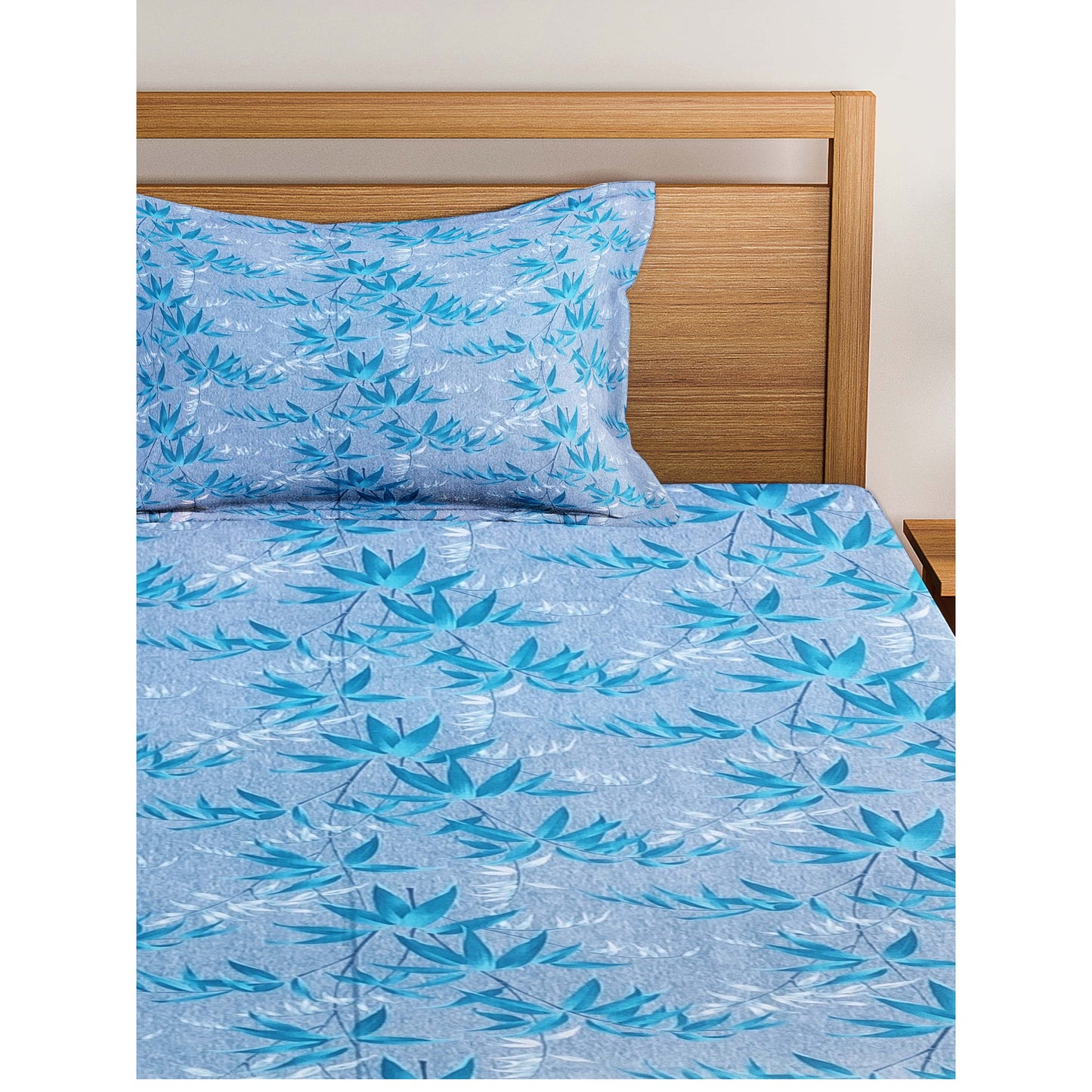 Grey and Blue Leaf Cotton Bedsheet