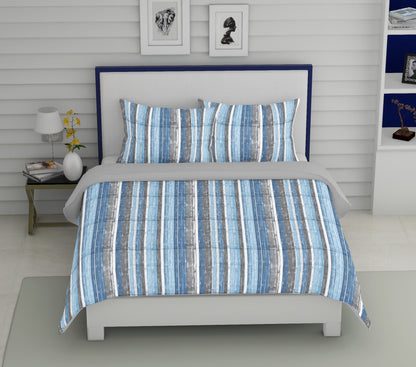 Beneton - White & Blue Designer Satin Stripe Bedsheet