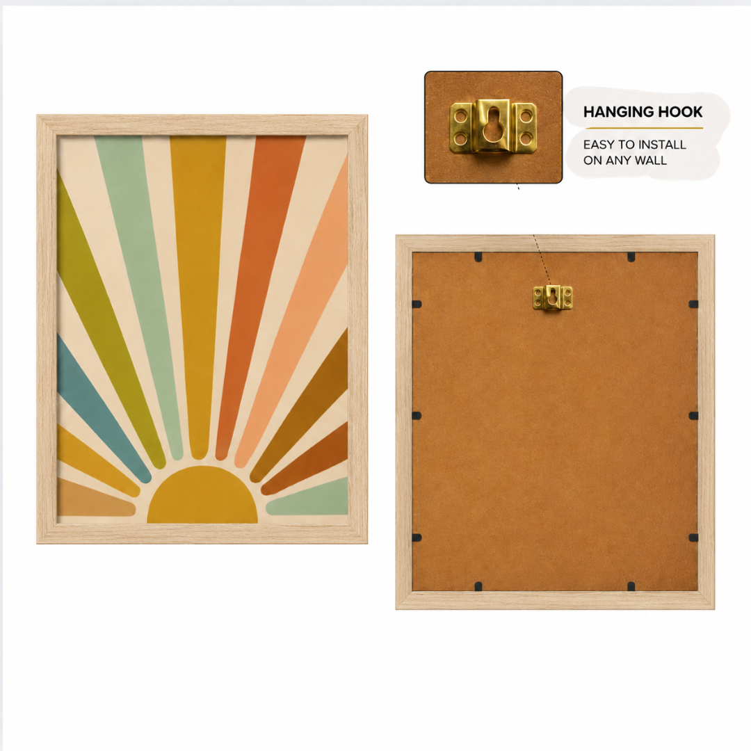 Double rainbow arch print in mustard, olive and rust tones