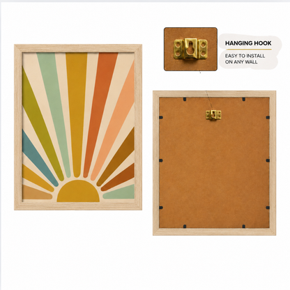 Double rainbow arch print in mustard, olive and rust tones