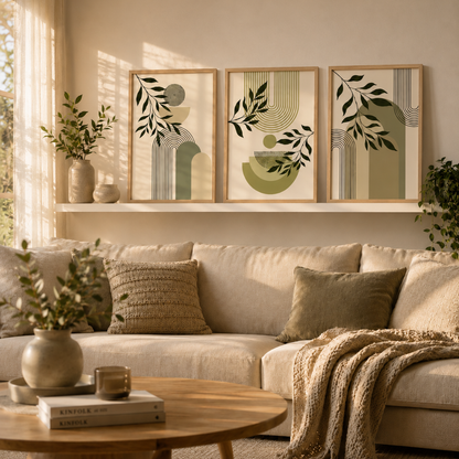 Three boho abstract prints arranged together as gallery wall set