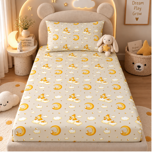 Trendy Cartoon Print Single Bedsheet for Kids - Light Grey