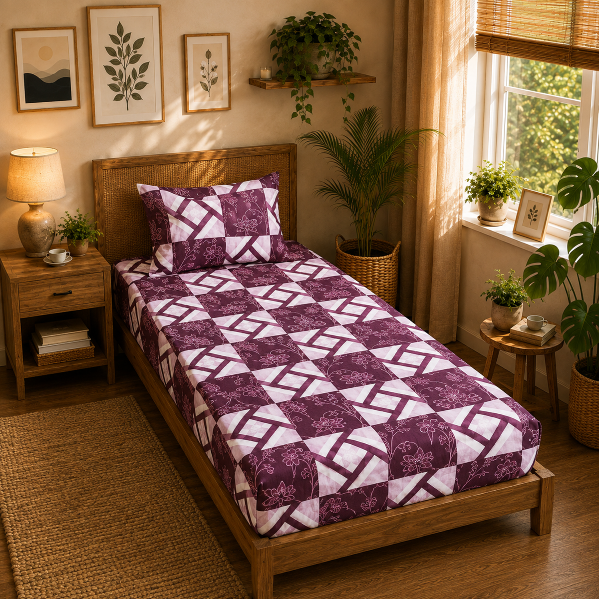 Tulip 100% Cotton 120 TC Printed Single Bedsheet