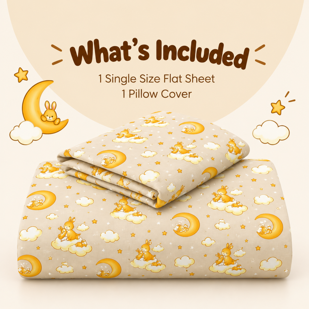 Trendy Cartoon Print Single Bedsheet for Kids - Light Grey