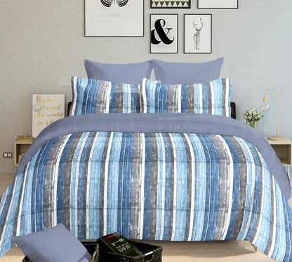 Beneton - White & Blue Designer Satin Stripe Bedsheet