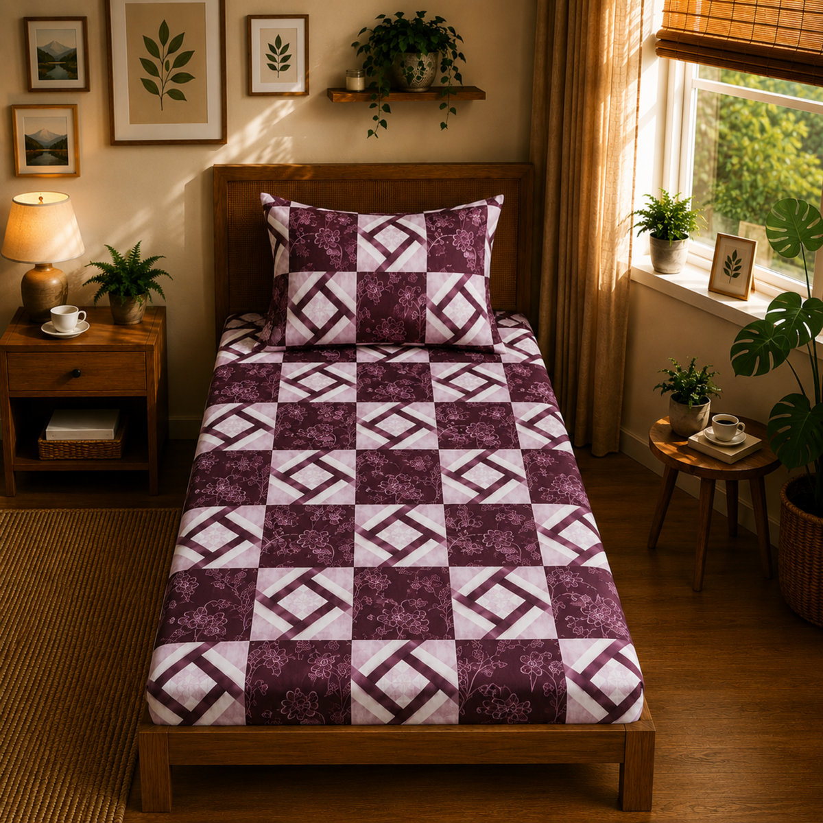 Tulip 100% Cotton 120 TC Printed Single Bedsheet