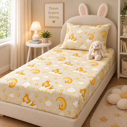 Trendy Cartoon Print Single Bedsheet for Kids - Light Grey