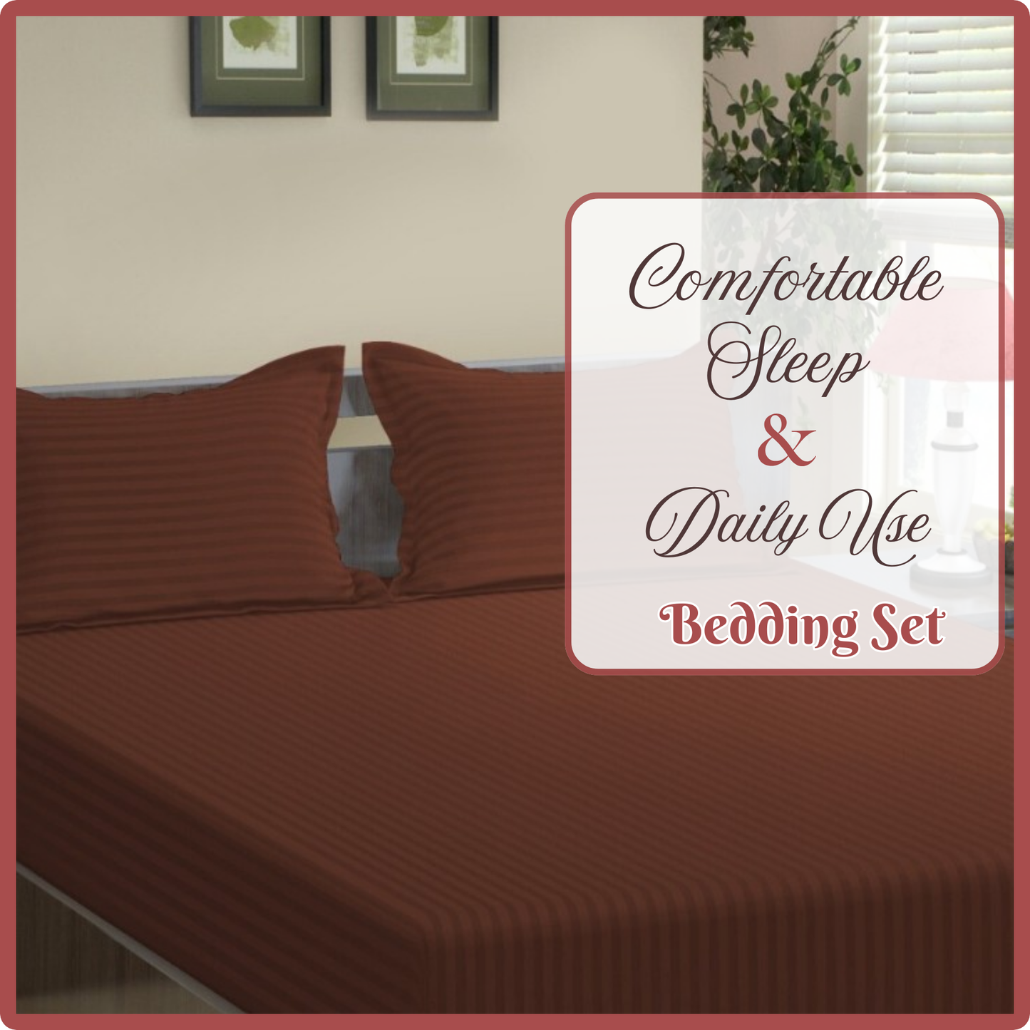 Pure Luxe - 100% Cotton 210 TC Satin Stripe King Size Bedsheet - Brown