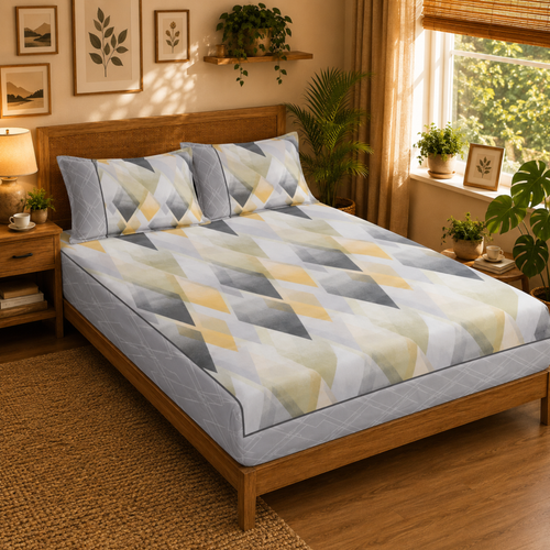 Fantasy Gold 100% Cotton Queen Size Double Bedsheet