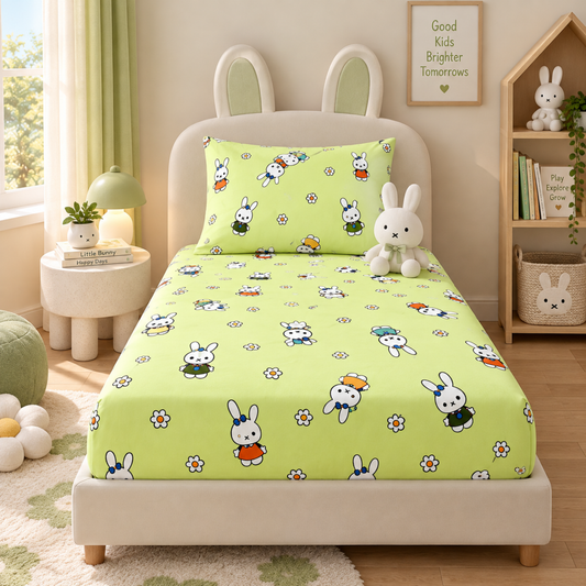 Trendy Cartoon Print Single Bedsheet for Kids - Green