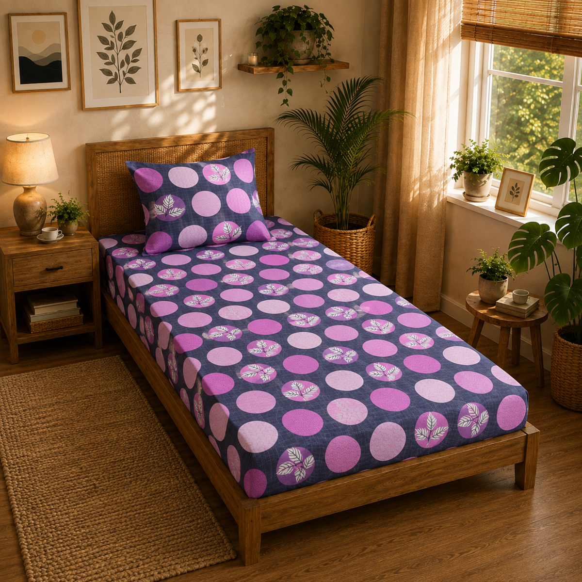 Tulip 100% Cotton 120 TC Printed Single Bedsheet