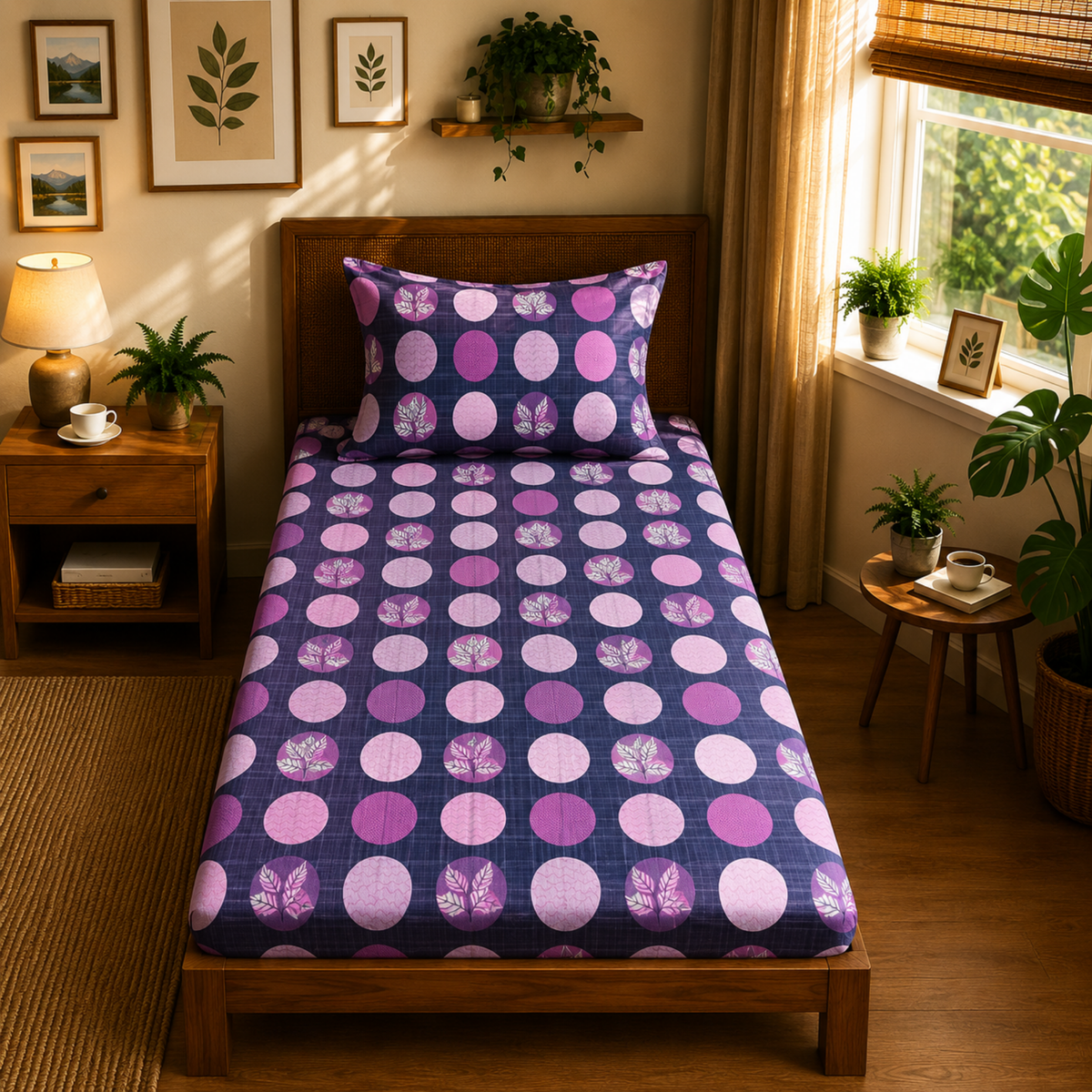 Tulip 100% Cotton 120 TC Printed Single Bedsheet