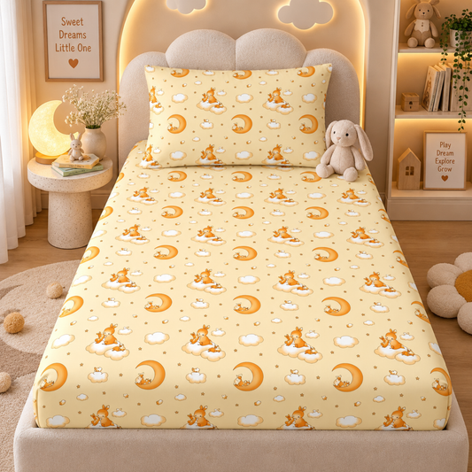Trendy Cartoon Print Single Bedsheet for Kids -  Moon & Clouds