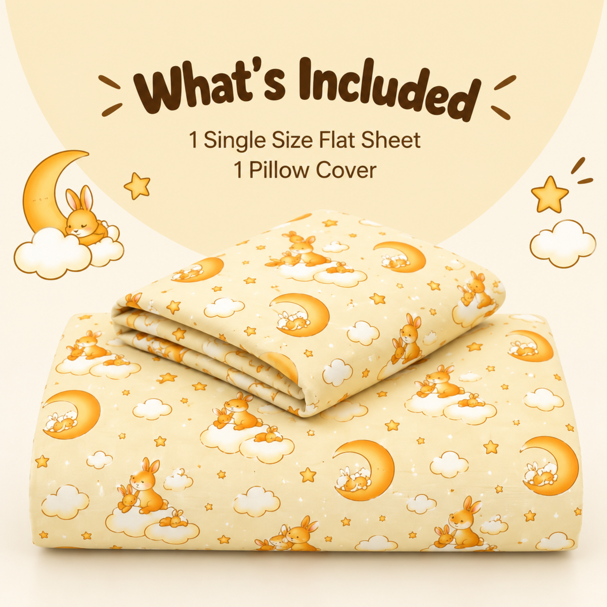 Trendy Cartoon Print Single Bedsheet for Kids -  Moon & Clouds