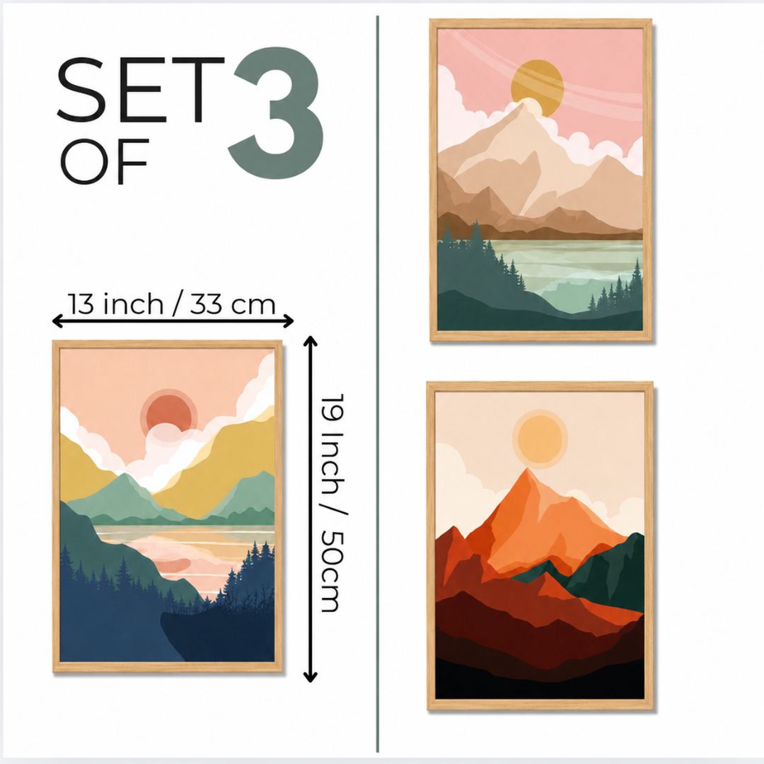 Set of 3 sizing diagram showing 13 x 19 inch dimensions