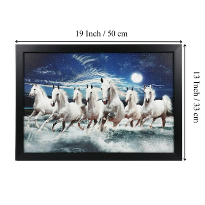 White horses galloping through water under full moon wall art