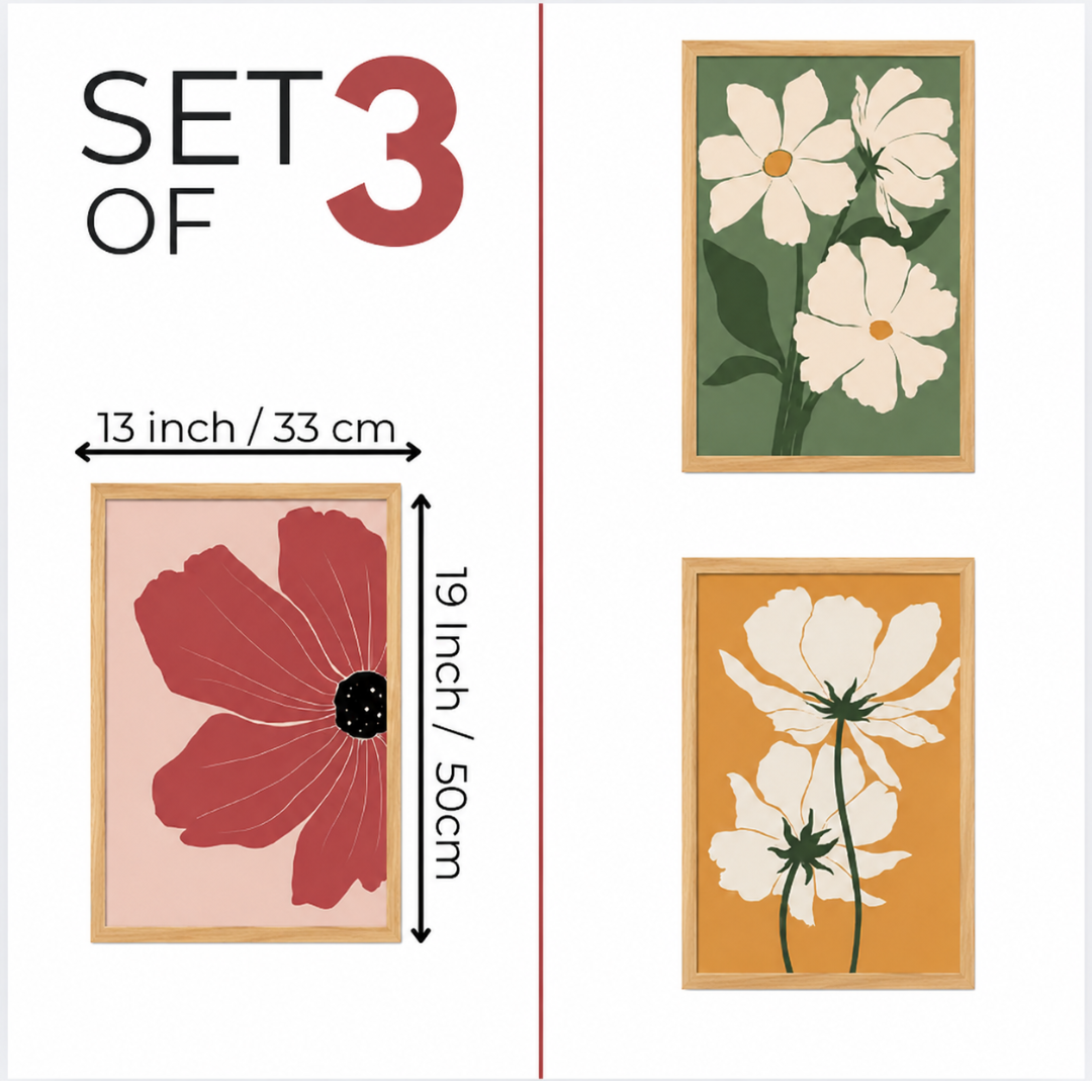 Set of 3 sizing diagram showing 13 x 19 inch dimensions