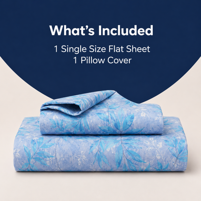 Grey and Blue Leaf Cotton Bedsheet