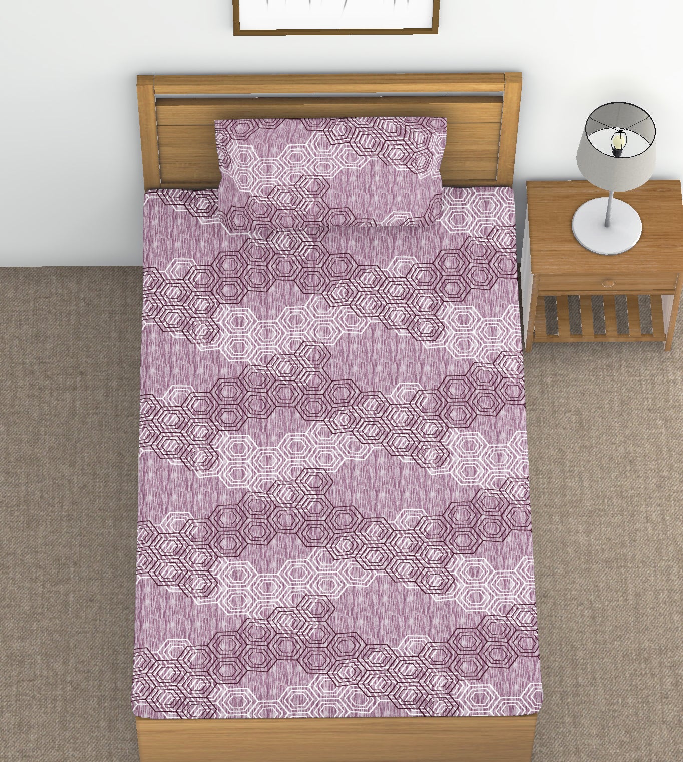 Tulip 144 TC 100% Cotton Geometric Printed Single Bedsheet with 1 Pillow Cover