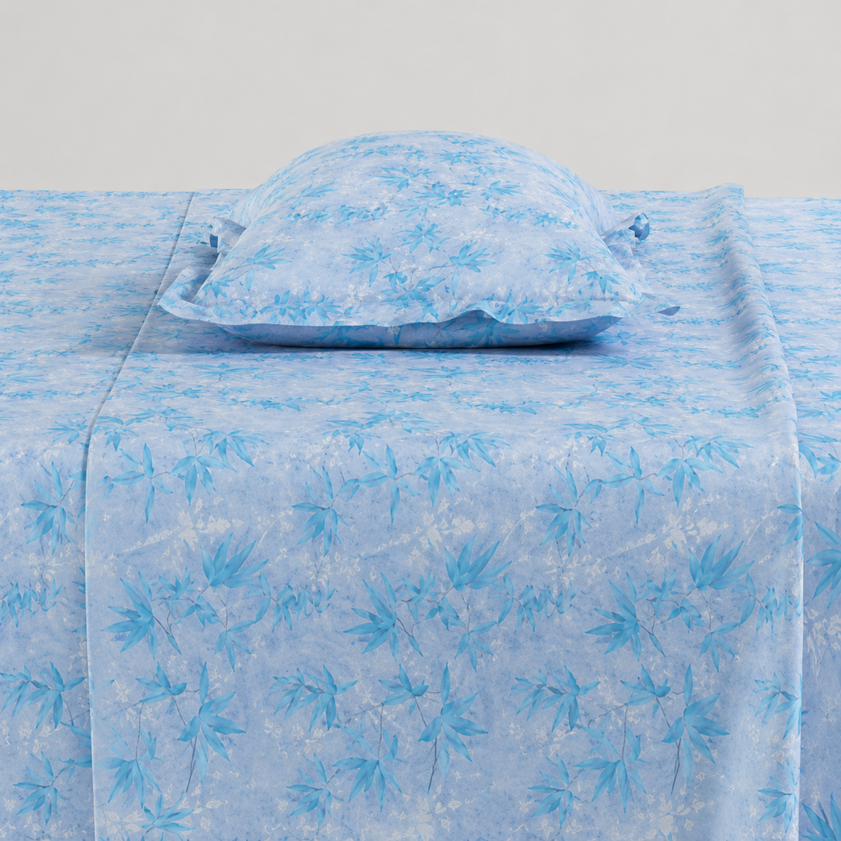Grey and Blue Leaf Cotton Bedsheet