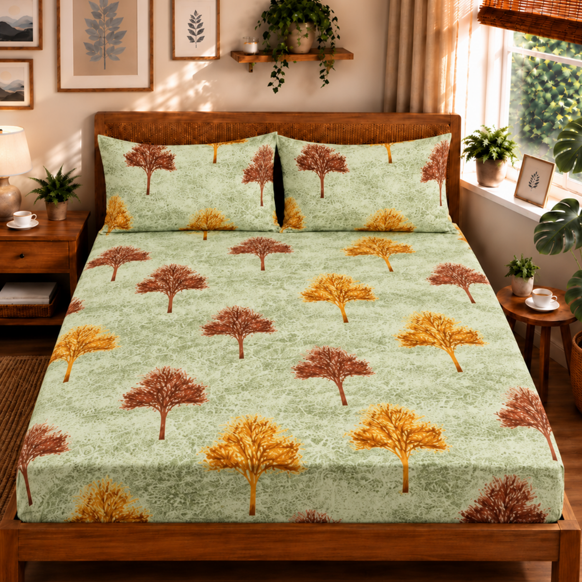 Beneton - Olive Green Designer Bedsheet