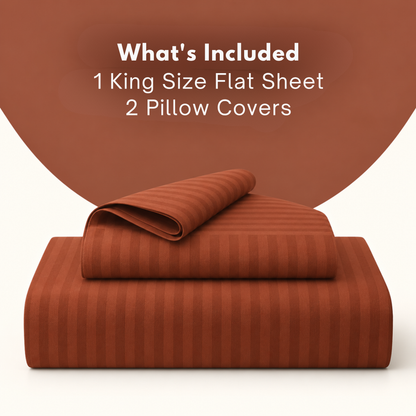 Pure Luxe 100% Cotton King Size Bedsheet Set of 2 | 210 TC Satin Stripe | Brown & Beige