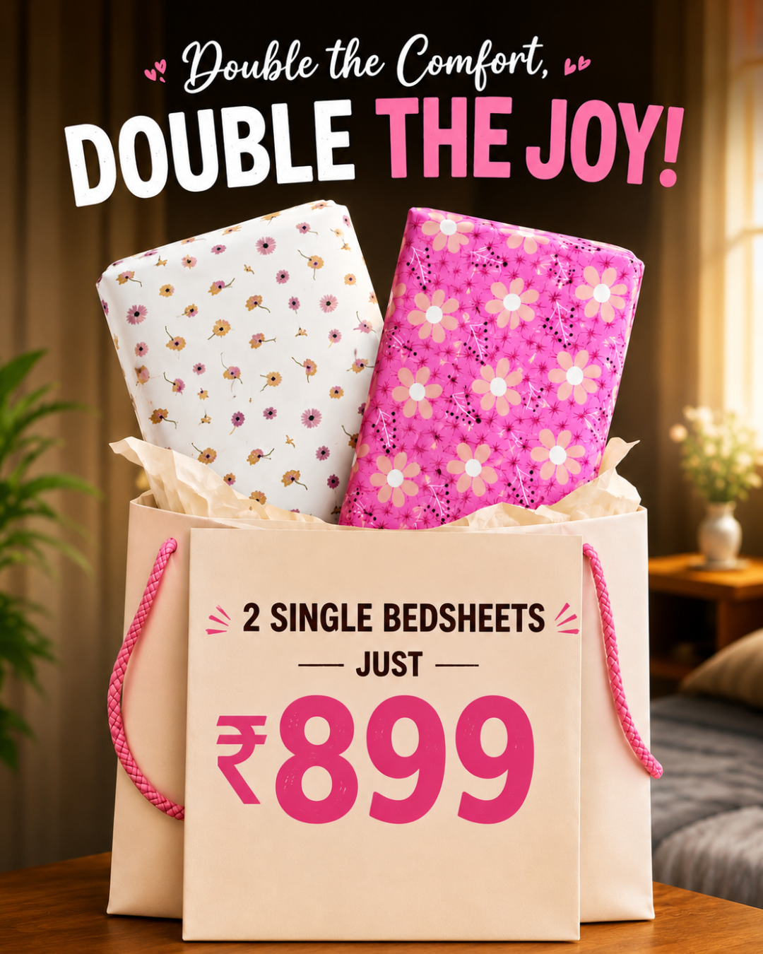 Double Bedsheet Bundle – Pack of 2 Single Bedsheets | Floral Printed Bedsheets