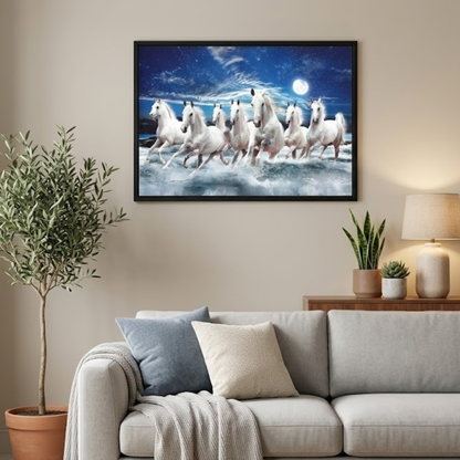 Matt black frame corner detail on horses Vastu wall art