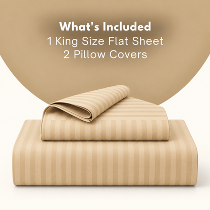 Pure Luxe 100% Cotton King Size Bedsheet Set of 2 | 210 TC Satin Stripe | Brown & Beige