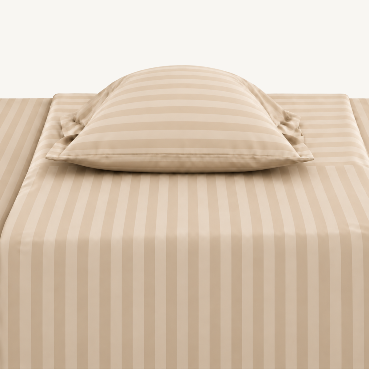 Pure Luxe - 100% Cotton 210 TC Satin Stripe King Size Bedsheet - Beige