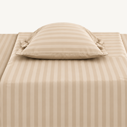 Pure Luxe - 100% Cotton 210 TC Satin Stripe King Size Bedsheet - Beige
