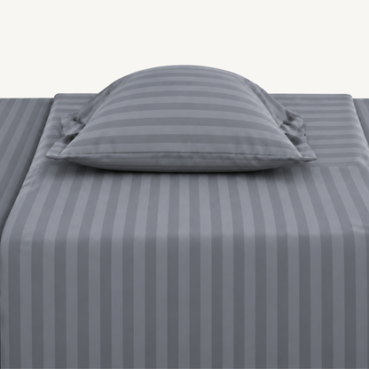 Pure Luxe - 100% Cotton 210 TC Satin Stripe King Size Bedsheet with 2 Pillow Covers