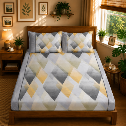 Fantasy Gold 100% Cotton Queen Size Double Bedsheet