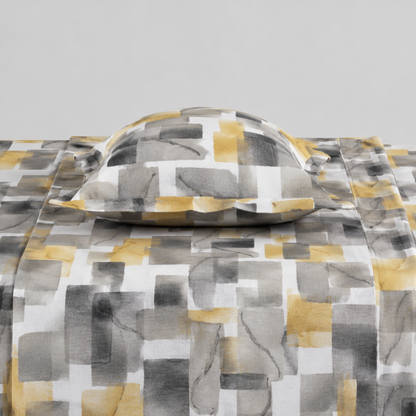 Geometric Print Cotton Bedsheet - Black & Yellow