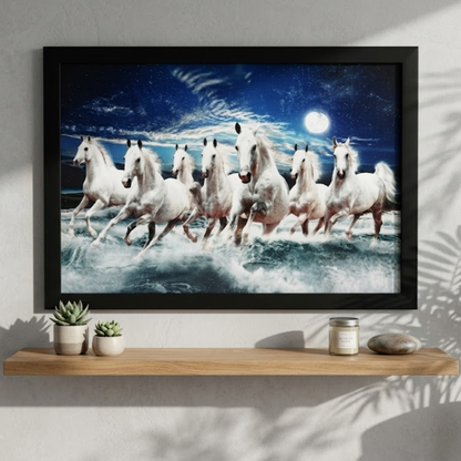 Night sky and starry background detail on running horses artwork