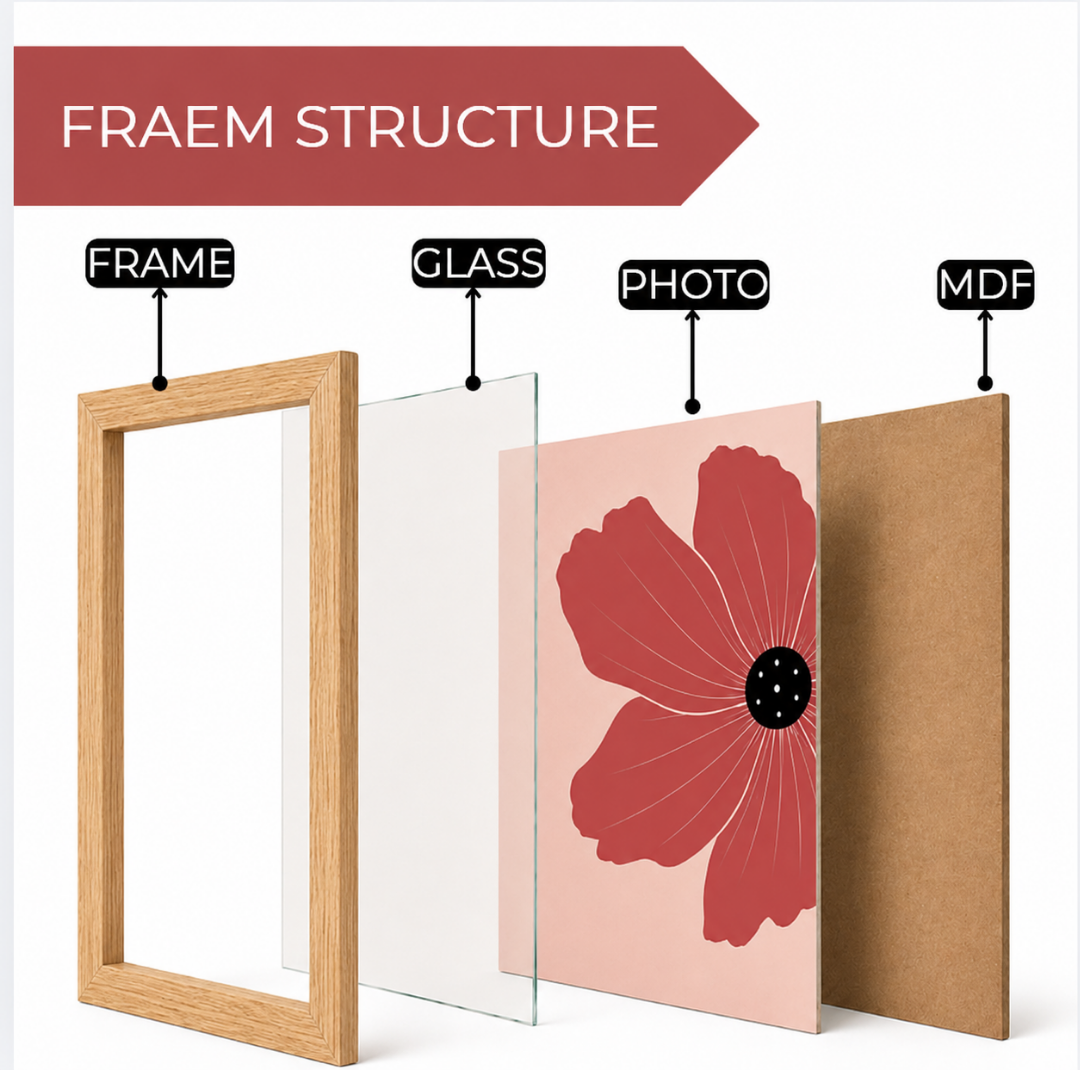 Oversized red poppy flower illustration on blush pink background