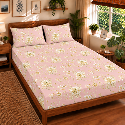 Elyx Floral Kingsize Bedsheet - Pink