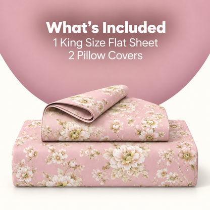 Elyx Floral Kingsize Bedsheet - Pink