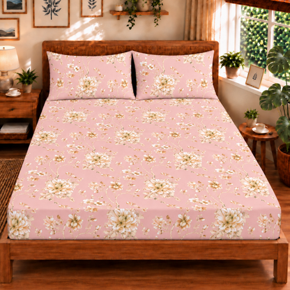 Elyx Floral Kingsize Bedsheet - Pink