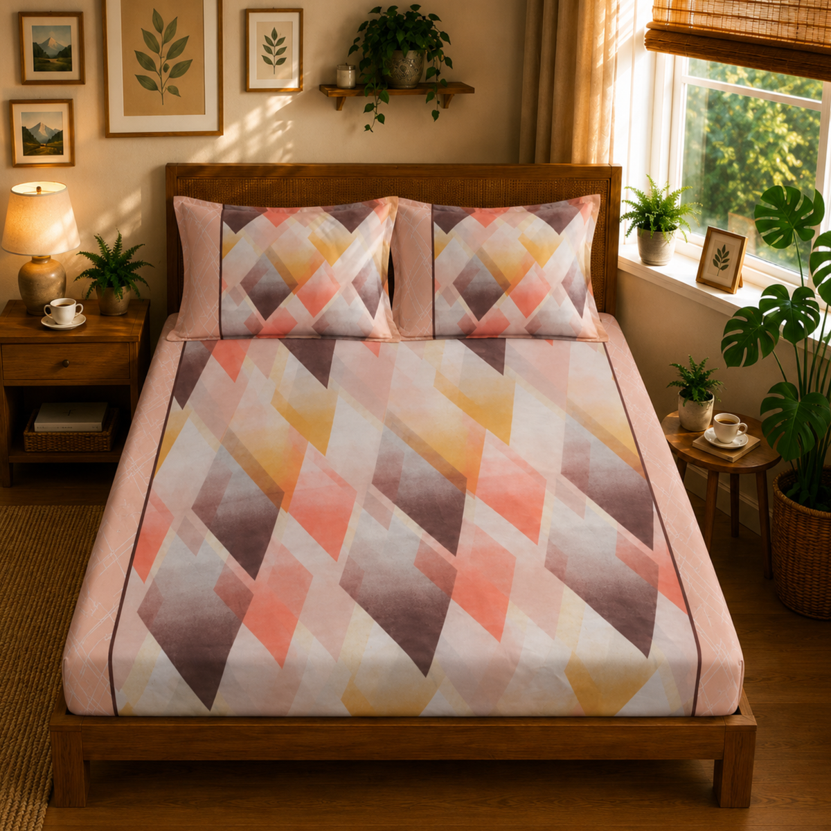 Fantasy Gold 100% Cotton Queen Size Double Bedsheet